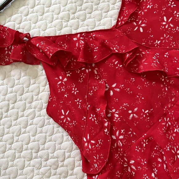 NWT The Kooples Moon Flower Red Floral Ruffle Mini Dress Size 2 - Picture 9 of 12